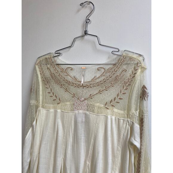 Free People Cream Mixed Media Long Sleeve Top in Tea Combo NWT - Picture 3 of 6